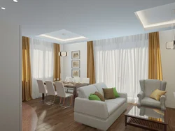 Kitchen living room design with 2 windows photo