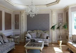 Stucco molding in the interior of the living room on the wall