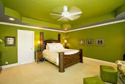 Bedroom interior green ceiling