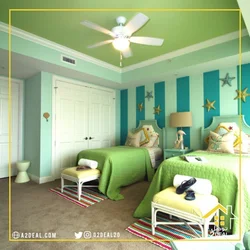Bedroom interior green ceiling