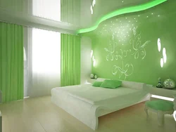 Bedroom interior green ceiling