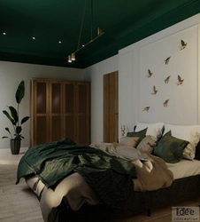 Bedroom interior green ceiling