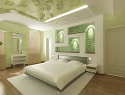 Bedroom interior green ceiling