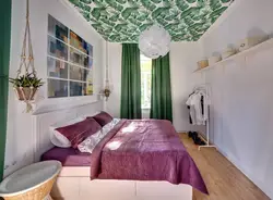 Bedroom interior green ceiling
