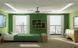 Bedroom interior green ceiling