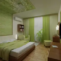 Bedroom interior green ceiling