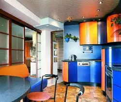 Orange blue kitchen interior