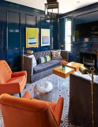 Orange blue kitchen interior