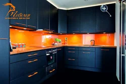 Orange blue kitchen interior