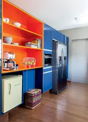 Orange blue kitchen interior