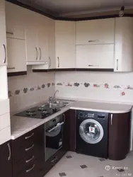 Кухонный гарнитур для маленькой кухни угловой фото со стиральной машиной