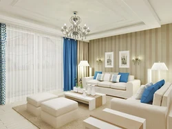 Beige and blue in the living room interior photo