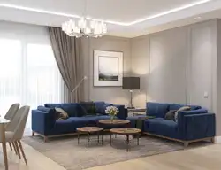 Beige and blue in the living room interior photo