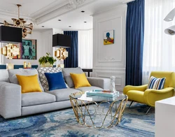 Beige And Blue In The Living Room Interior Photo