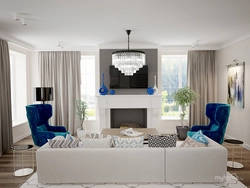 Beige And Blue In The Living Room Interior Photo