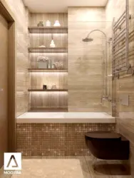 Quraşdırılmış rəflərlə hamam dizaynı