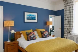 Color combination in the bedroom interior with blue