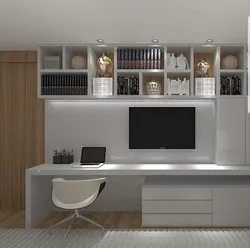 Living room with computer desk photo