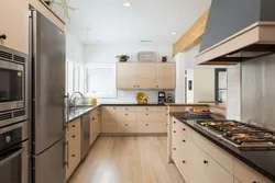 Beige floor in the kitchen interior