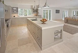 Beige floor in the kitchen interior