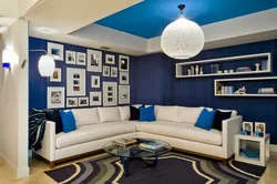 White and blue living room design