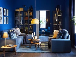 White and blue living room design