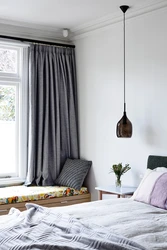 Design Of Gray Curtains In The Bedroom Photo