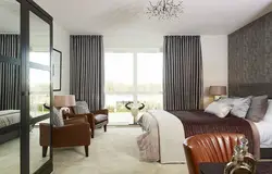Design of gray curtains in the bedroom photo