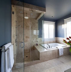 Bathroom design with shower and bathtub at the same time