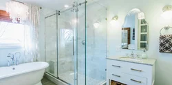 Bathroom design with shower and bathtub at the same time