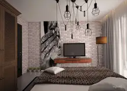 Yataq otağının interyerində loft tərzi