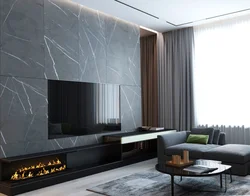 Marble on the walls in the interior of the living room apartment