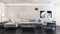 White marble tiles in the living room interior