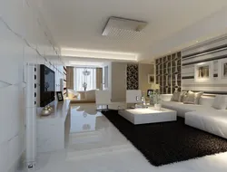 Yashash xonasining ichki qismidagi oq marmar plitkalar