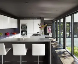 Kitchen design with panoramic windows photo