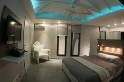 Ceilings in the bedroom with LED lighting photo