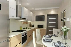 Corner kitchen design 9 sq.m. with TV photo