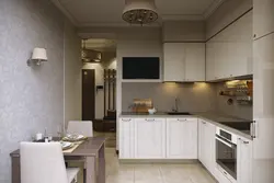 Corner kitchen design 9 sq.m. with TV photo