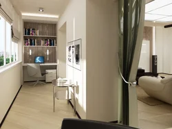 Photo of the design of a one-room apartment with a loggia