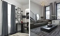 Gray Curtains In The Interior Of The Living Room With Gray Furniture Photo