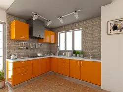 Orange wall in the kitchen interior