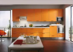 Orange wall in the kitchen interior