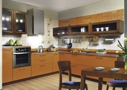 Orange wall in the kitchen interior