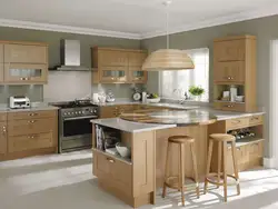 Beige wooden kitchen in the interior