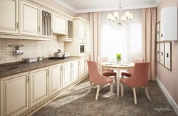 Beige wooden kitchen in the interior