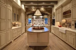 Beige wooden kitchen in the interior