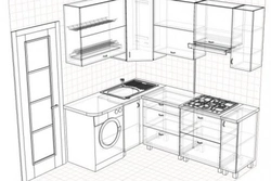 Design of a small corner kitchen with a refrigerator and washing machine