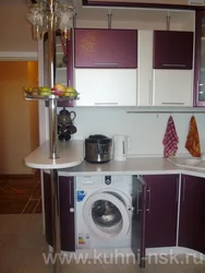 Design of a small corner kitchen with a refrigerator and washing machine
