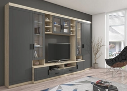 Modern living room with wardrobe in the interior