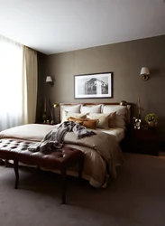 Bedroom walls with brown furniture photo